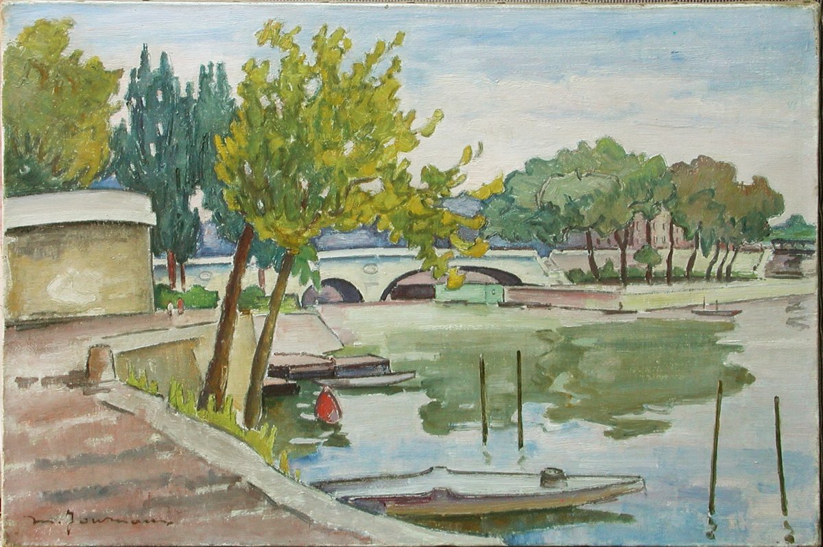 Maurice Journaux  "riverside" Oil On Canvas 38x55